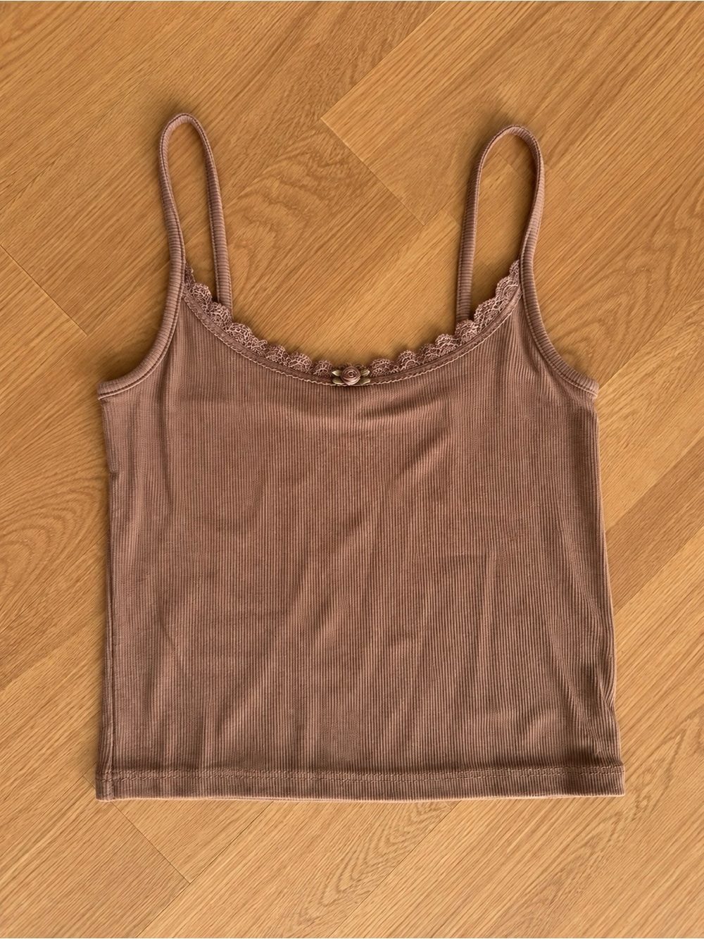 NWT S Cotton On Annabelle Rosette Lace Cami Tank Top Acorn Brown